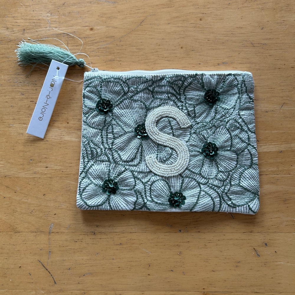 NWT New with tags beaded S monogram zippered pouch